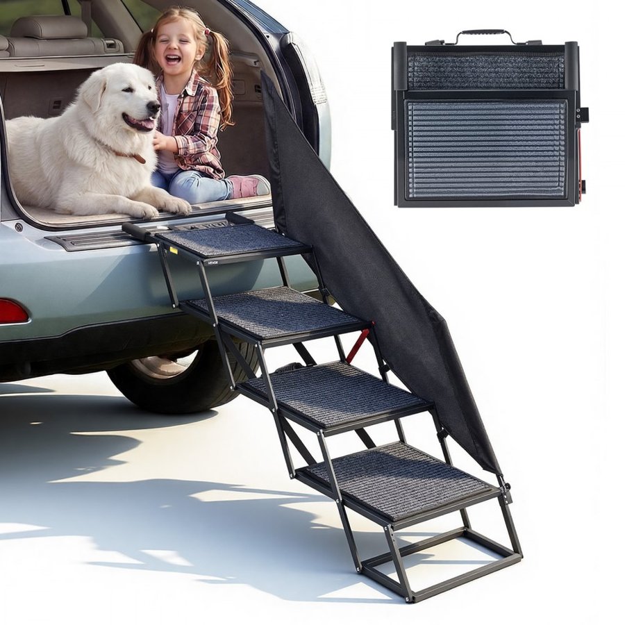 VEVOR Foldable Dog Stairs for Car – 4 Steps, 400 lbs