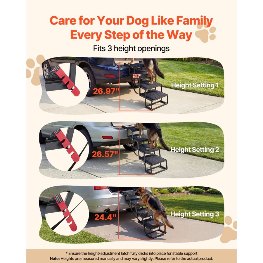 VEVOR Dog Stairs for Car, 4 Steps Extra Wide Foldable Dog Ramp for Large Dogs with Non-Slip Rug Surface, Portable Lightweight Pet Ladder for Car, SUV, Truck, High Beds, Sofas, Support up to 91 kg
