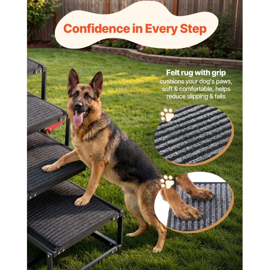 VEVOR Dog Stairs for Car, 4 Steps Extra Wide Foldable Dog Ramp for Large Dogs with Non-Slip Rug Surface, Portable Lightweight Pet Ladder for Car, SUV, Truck, High Beds, Sofas, Support up to 91 kg
