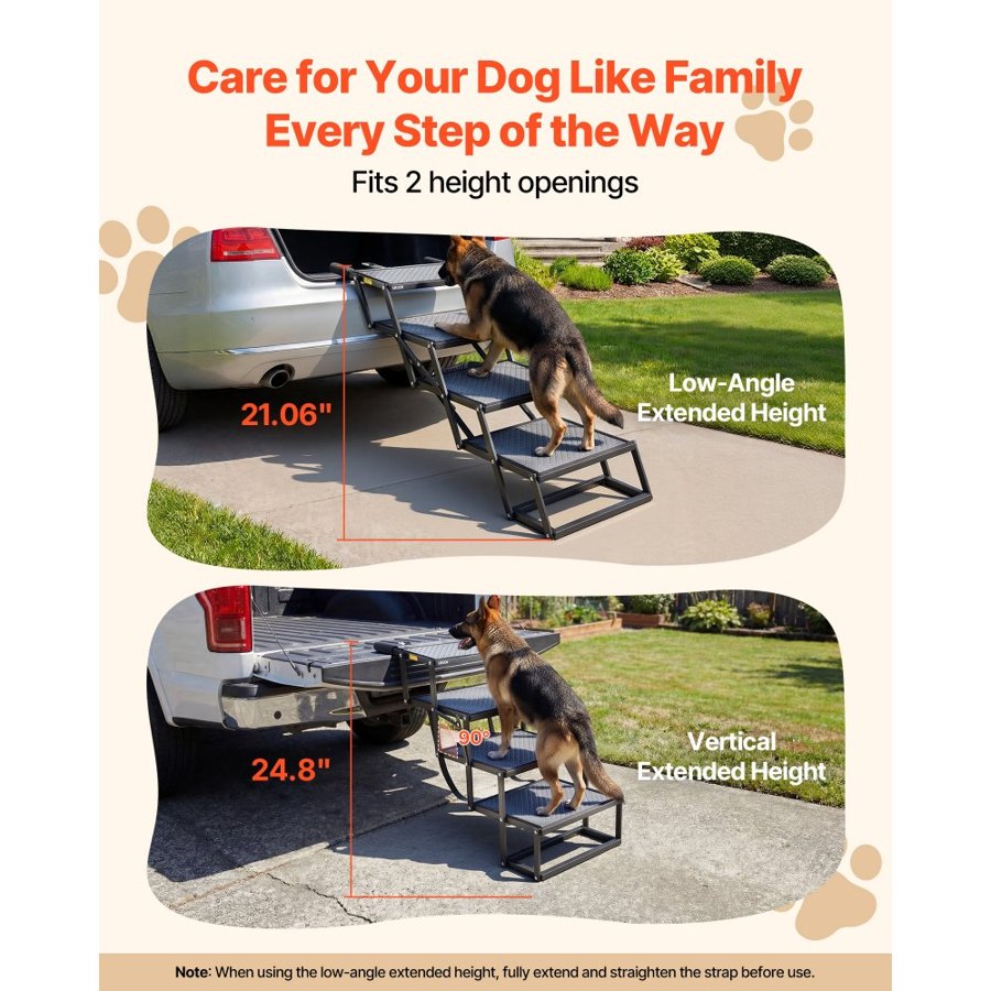 VEVOR Dog Stairs for Car, 4 Steps Extra Wide Foldable Dog Ramp for Large Dogs with Non-Slip Surface, Portable Lightweight Pet Stairs Ladder for Car, SUV, Truck, High Bed, Sofa, Support up to 181 kg