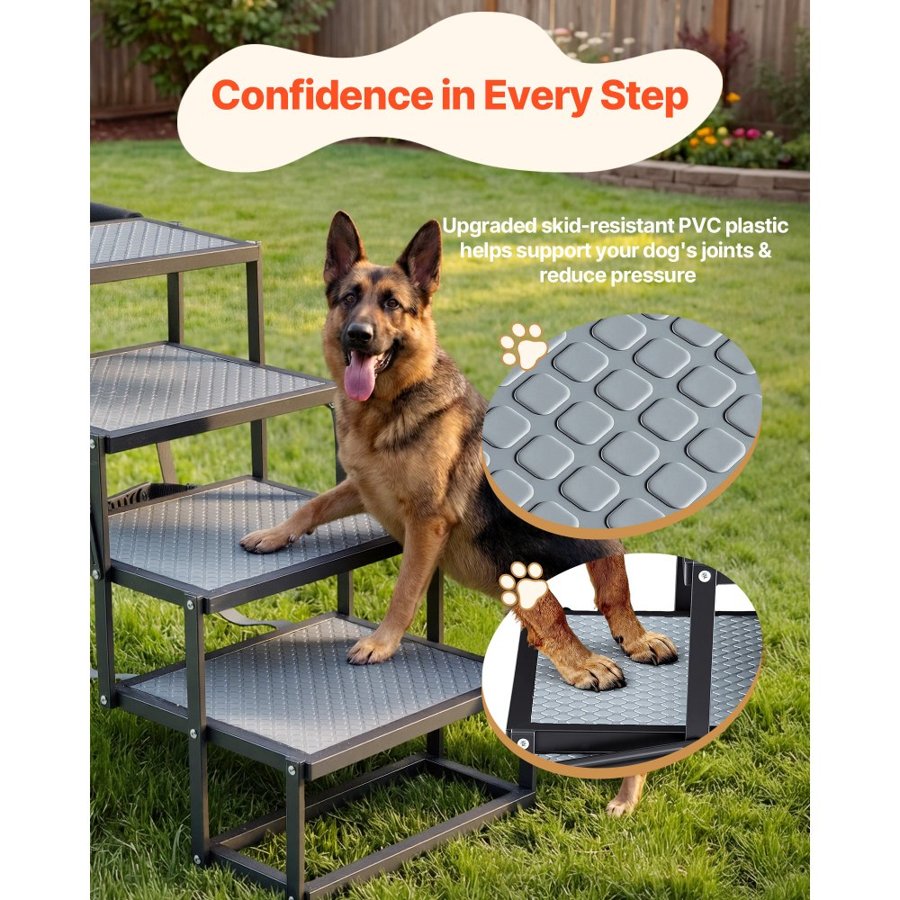 VEVOR Dog Stairs for Car, 4 Steps Extra Wide Foldable Dog Ramp for Large Dogs with Non-Slip Surface, Portable Lightweight Pet Stairs Ladder for Car, SUV, Truck, High Bed, Sofa, Support up to 181 kg