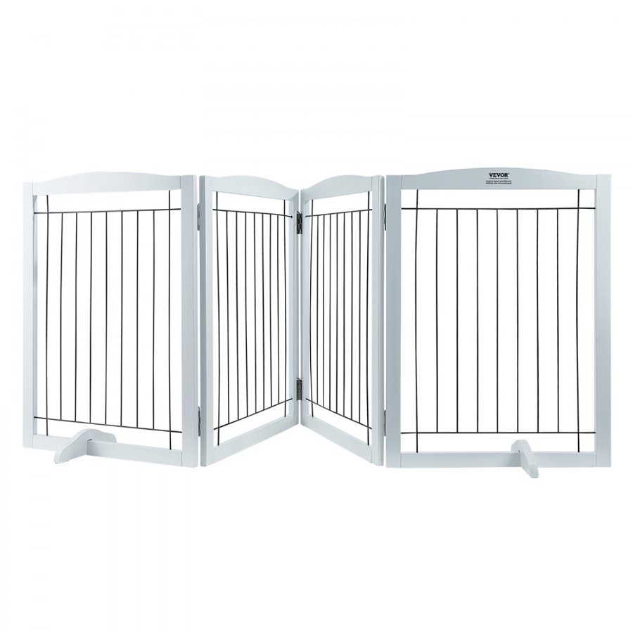 VEVOR Free Standing Dog Gate, 32" H x 96.5" W Freestanding Pet Gate, 4 Panels Foldable Dog Gate for Wide and Narrow Passageways, Expandable Dog Barrier with Silent Foot Support for Indoor, White
