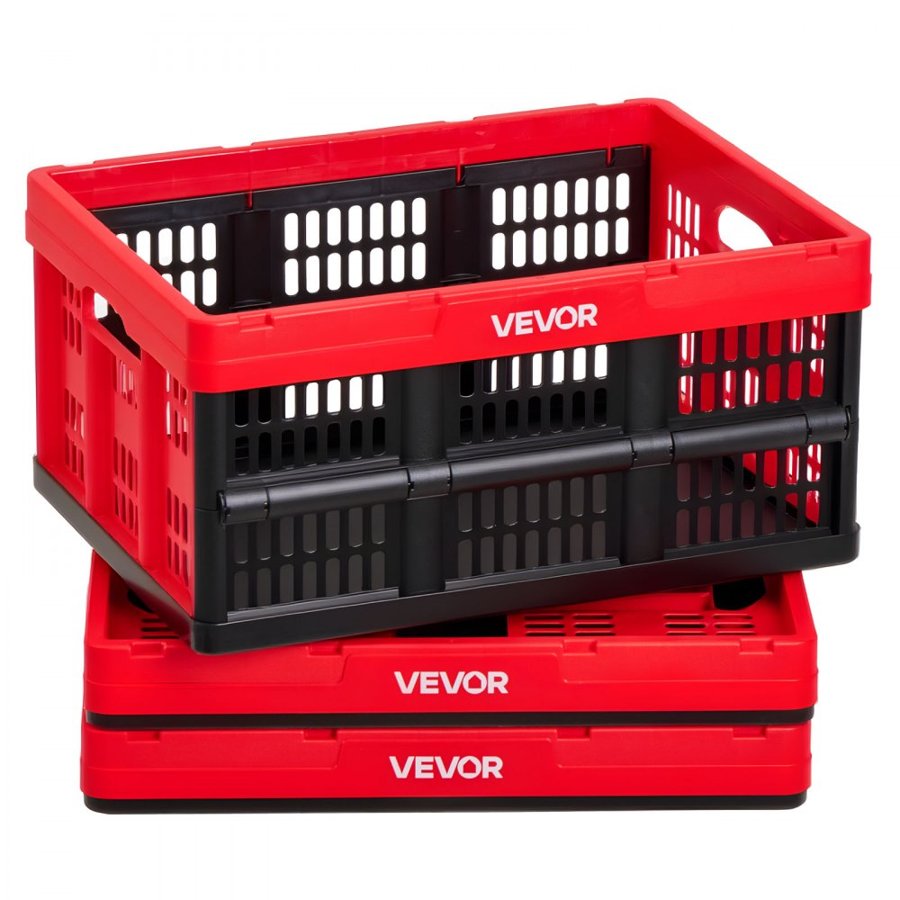 VEVOR Plastic Collapsible Storage Bins, 32L 3 Packs, Stackable Folding Storage Crates with Handles, Holds 12 kg Per Bin, Foldable Heavy Duty Containers, Space-Saving Baskets, for Home Organizing
