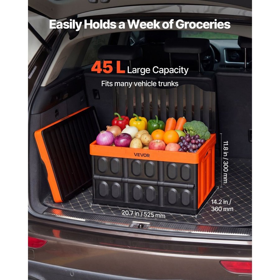 VEVOR Plastic Collapsible Storage Bins with Lids, 45L 3Packs, Stackable Folding Storage Crates with Handles, Holds 20 kg Per Bin, Heavy Duty Containers, Space-Saving Baskets, for Home Organizing