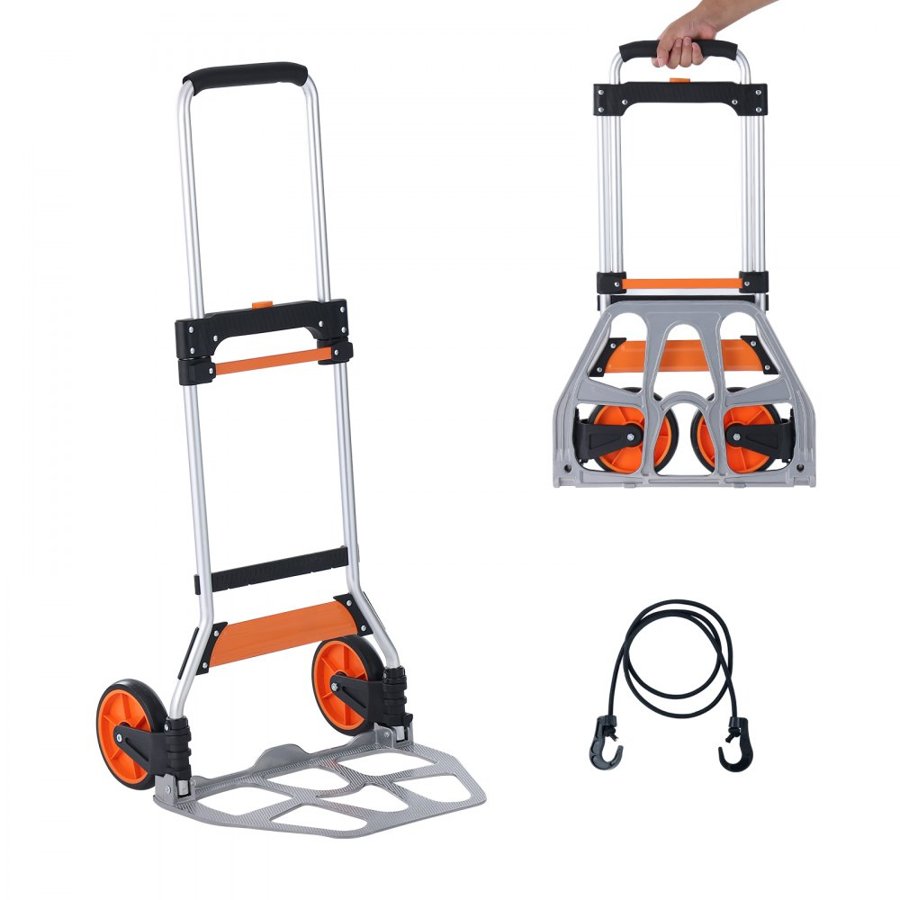 VEVOR Folding Hand Truck, 124.7 kg Load Capacity, Aluminum Portable Cart, Convertible Hand Truck and Dolly with Telescoping Handle and PP+TPR Wheels, Ultra Lightweight Super Strong for Moving Warehouse