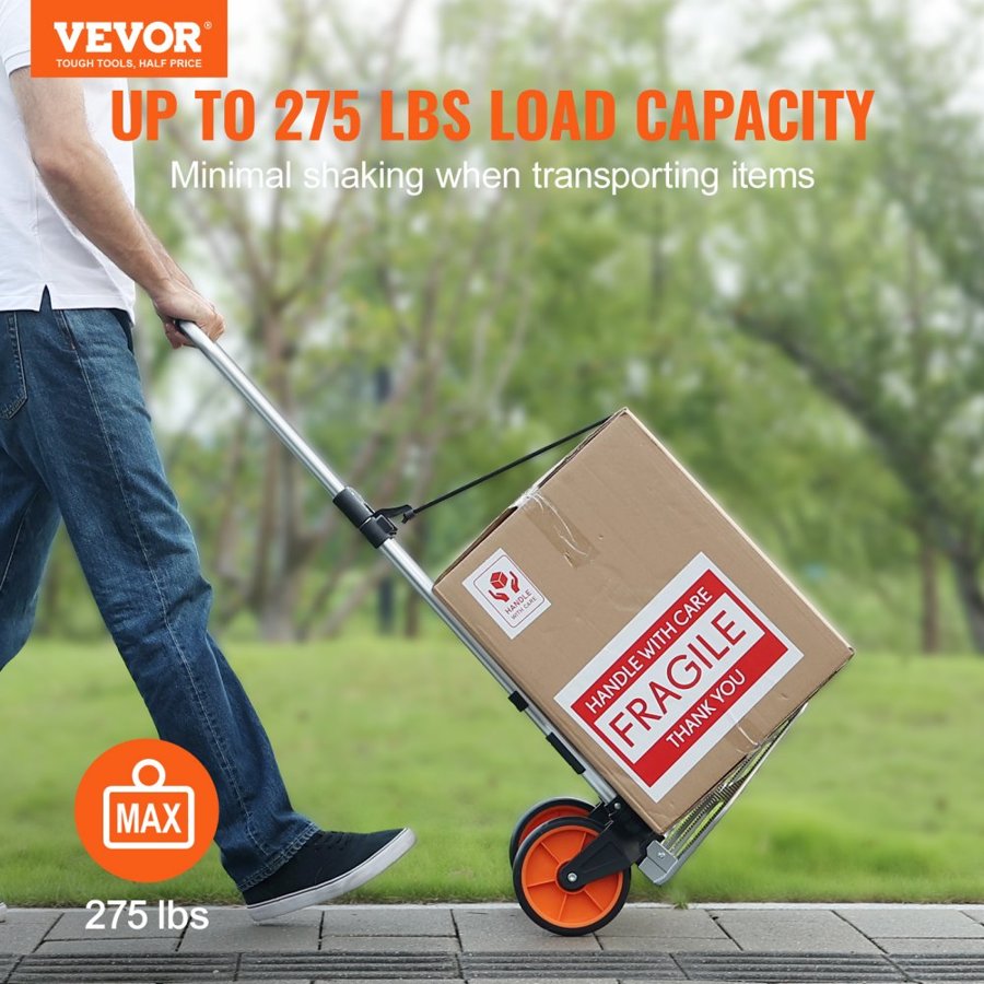 VEVOR Folding Hand Truck, 124.7 kg Load Capacity, Aluminum Portable Cart, Convertible Hand Truck and Dolly with Telescoping Handle and PP+TPR Wheels, Ultra Lightweight Super Strong for Moving Warehouse
