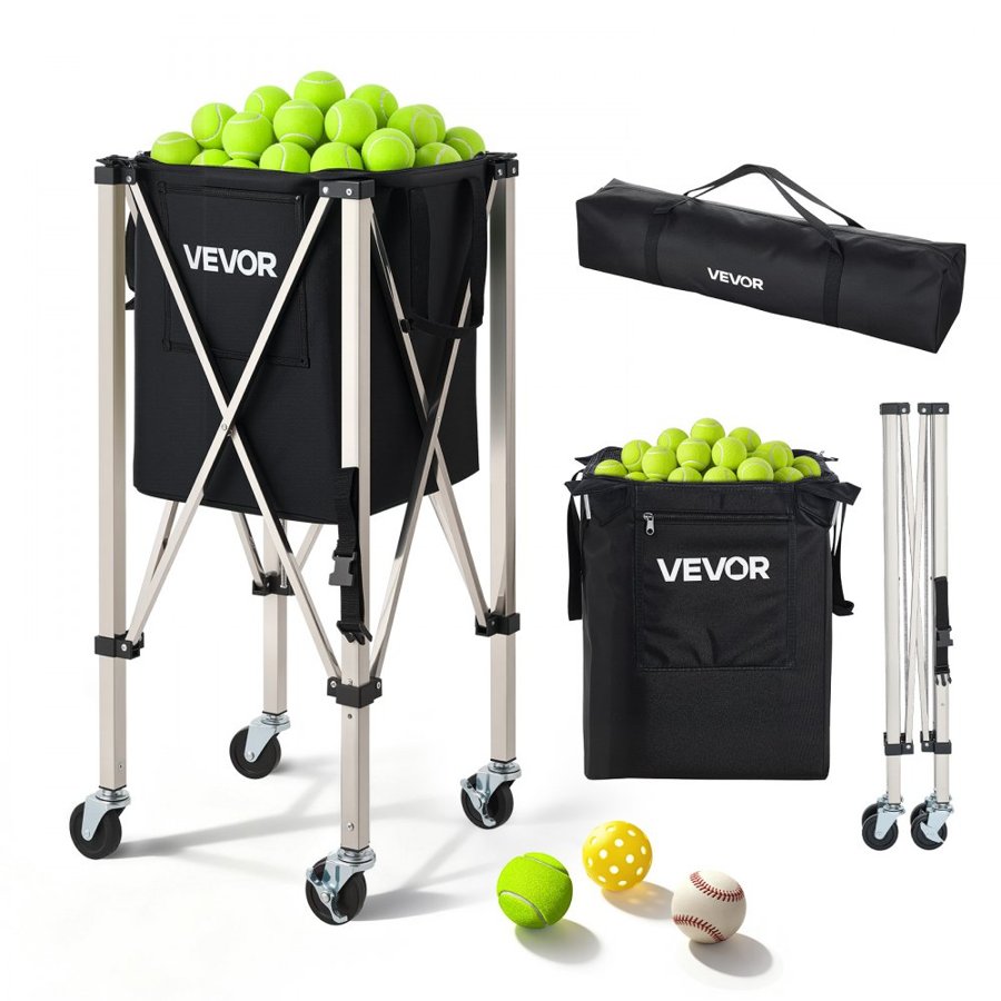 VEVOR Tennis Ball Hopper with Wheels – 304 Steel, 200 Balls