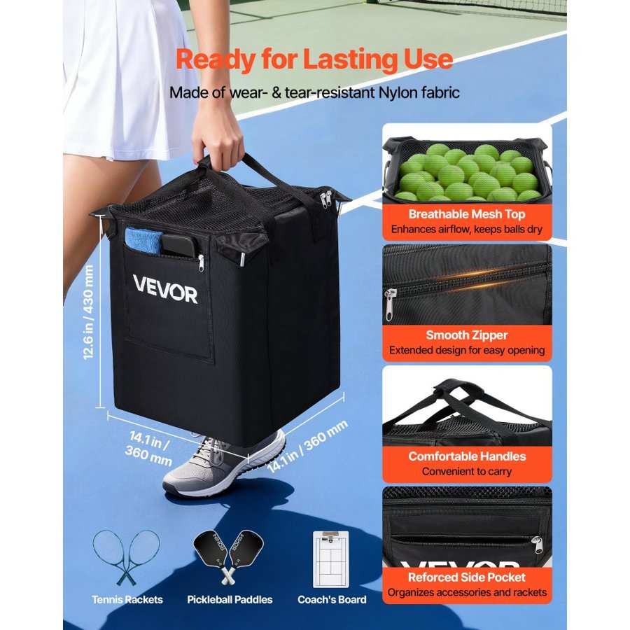 VEVOR Tennis Ball Hopper with Wheels – 304 Steel, 200 Balls