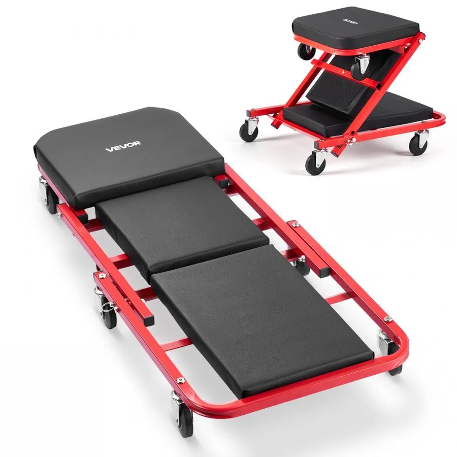 VEVOR 1010mm 2-in-1 Folding Mechanic Creeper, Z Creeper Seat & Under Car Garage Roller, 204 kg Rolling Creeper Stool with 6 Swivel Casters, Padded Headrest for Auto Repair