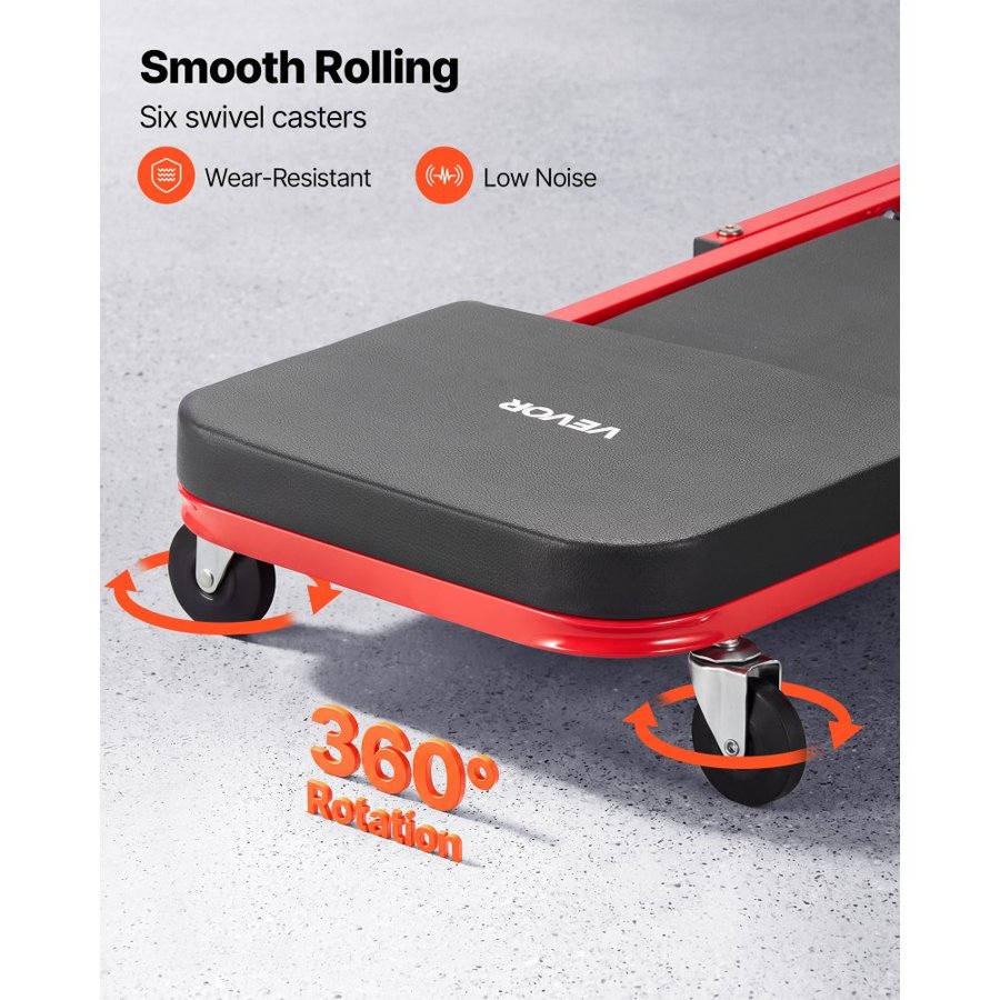 VEVOR 1010mm 2-in-1 Folding Mechanic Creeper, Z Creeper Seat & Under Car Garage Roller, 204 kg Rolling Creeper Stool with 6 Swivel Casters, Padded Headrest for Auto Repair