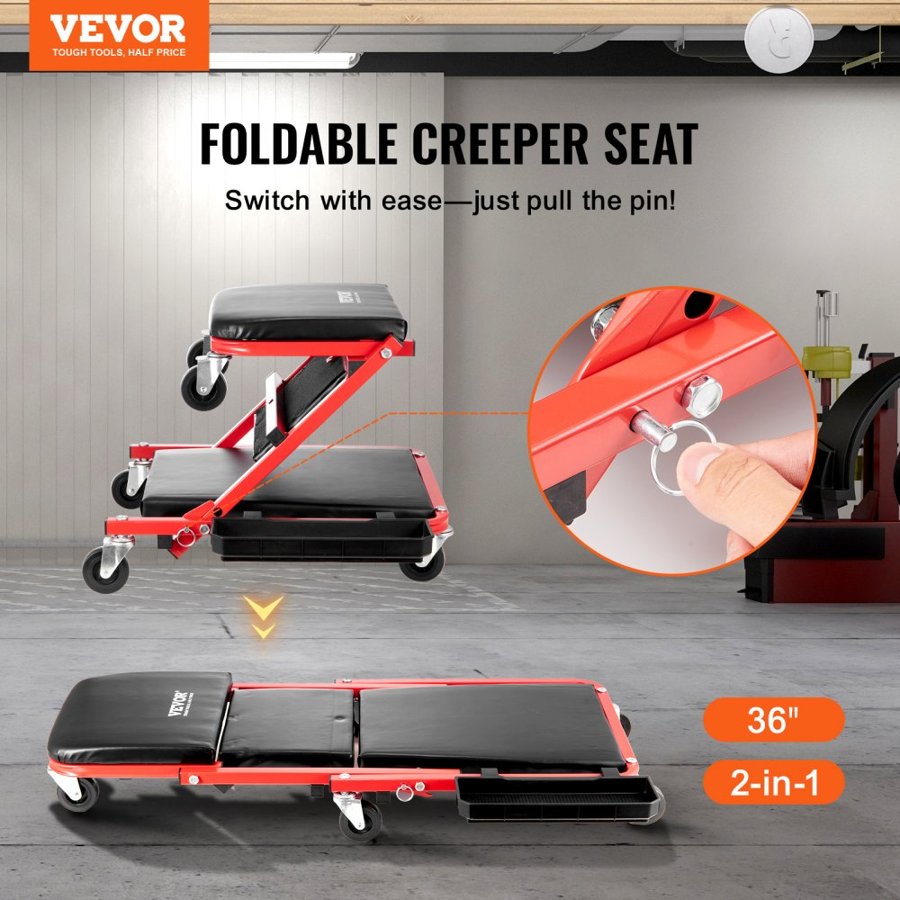 VEVOR Mechanic Creeper Stool – 36" Foldable Z, 300 lbs