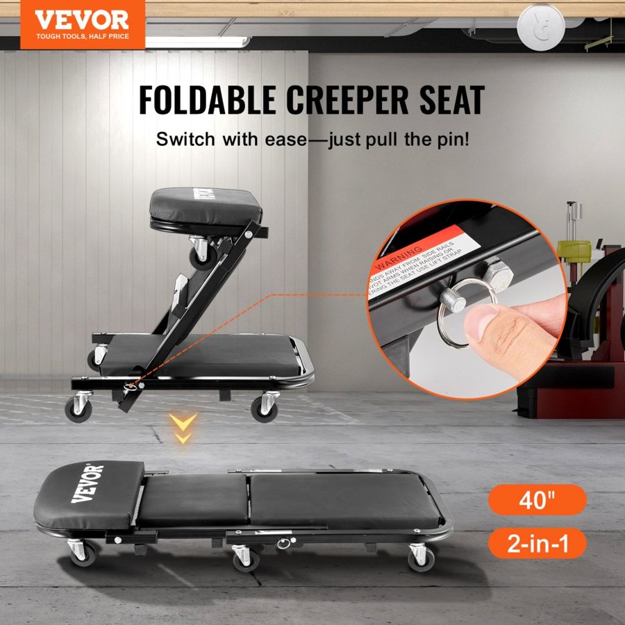 VEVOR Foldable Z Garage Creeper – 40 in, 450 lbs, 2-in-1
