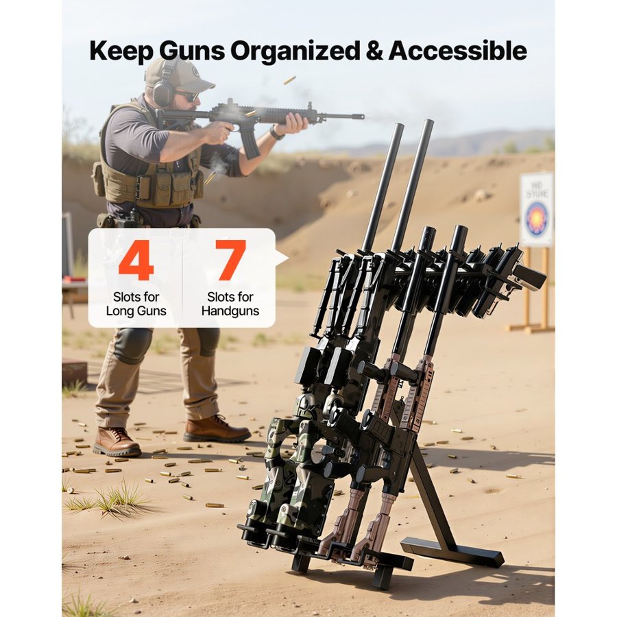 VEVOR Folding Metal Gun Rack – 4 Rifles & 7 Pistols, Steel