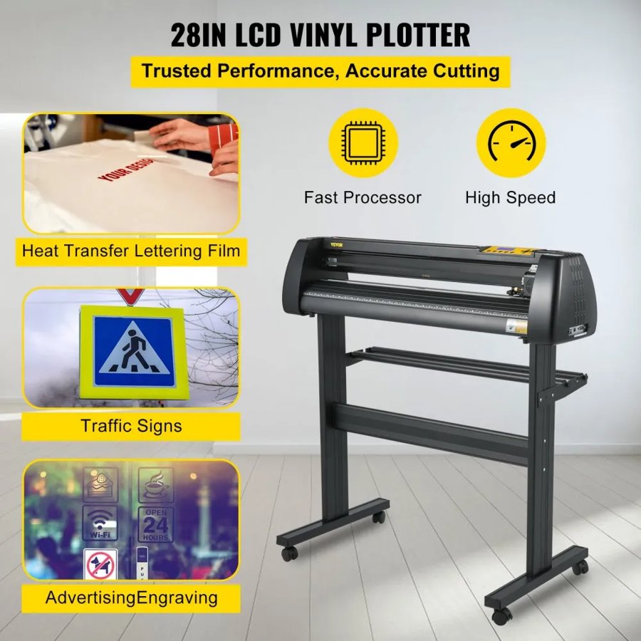 VEVOR Vinyl Cutter Plotter Machine 28” Signmaster Software Sign Making Machine 720mm Paper Feed Vinyl Cutter Plotter with Stand (28” 720mm)