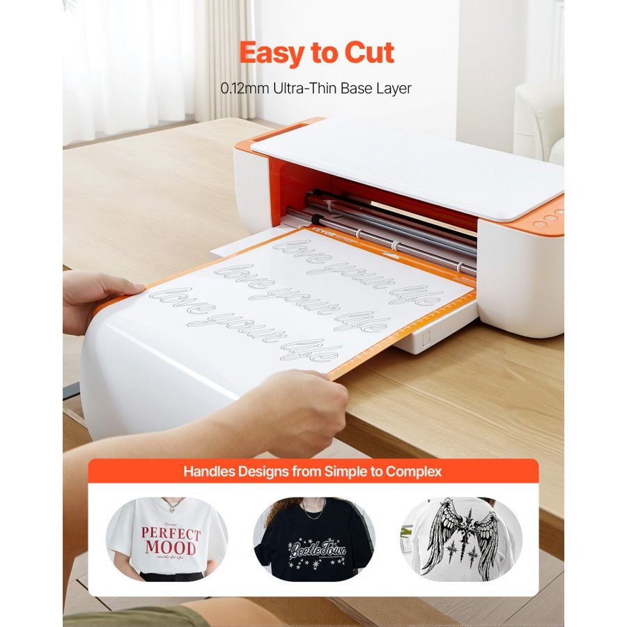 VEVOR Heat Transfer Vinyl, 304.8 x 7260mm, Glossy White HTV Iron on Vinyl Roll, Easy to Cut and Weed, Strong Adhesion, Compatible with Cutting Machines, for Various Materials, T-shirts, Pillows, Hats