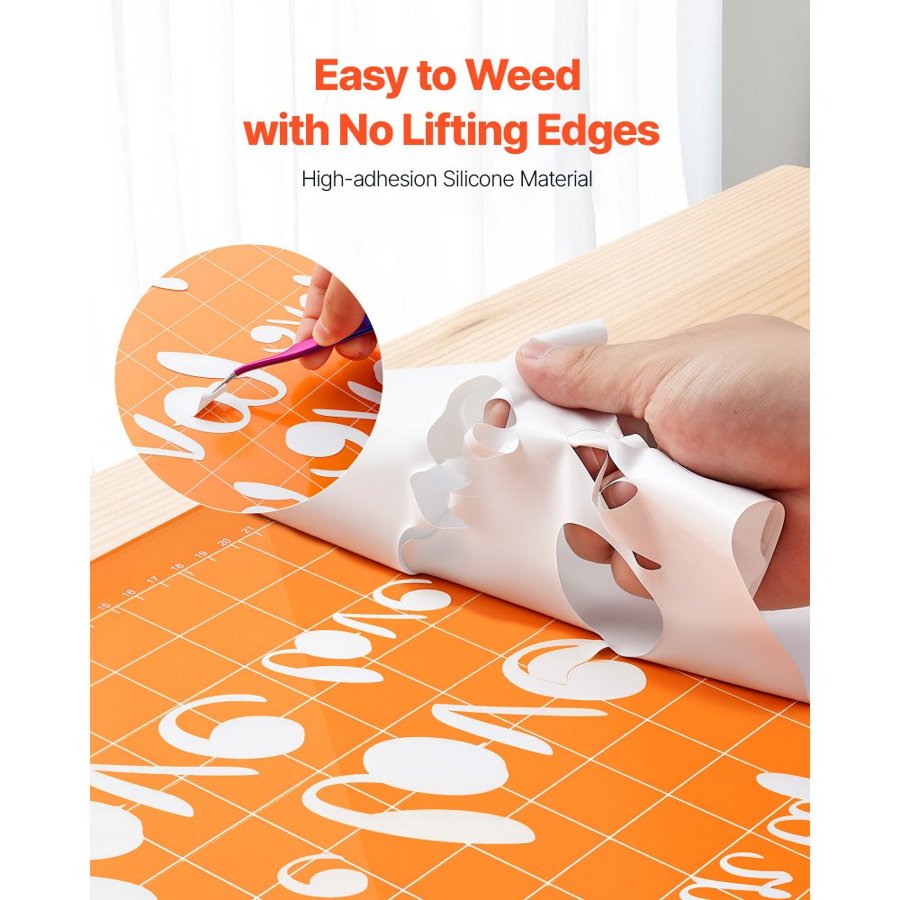 VEVOR Heat Transfer Vinyl, 304.8 x 7260mm, Glossy White HTV Iron on Vinyl Roll, Easy to Cut and Weed, Strong Adhesion, Compatible with Cutting Machines, for Various Materials, T-shirts, Pillows, Hats