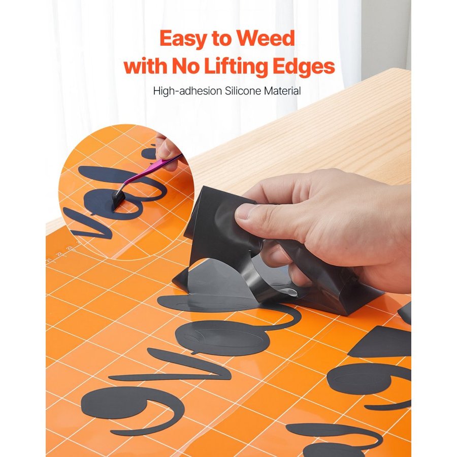 VEVOR Heat Transfer Vinyl, 304.8 x 15240mm, Glossy Black HTV Iron on Vinyl Roll, Easy to Cut and Weed, Strong Adhesion, Compatible with Cutting Machines, for Various Materials, T-shirts, Pillows, Hats