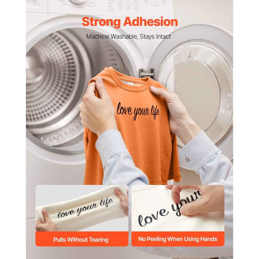 VEVOR Heat Transfer Vinyl, 304.8 x 21336mm, Glossy Black HTV Iron on Vinyl Roll, Easy to Cut and Weed, Strong Adhesion, Compatible with Cutting Machines, for Various Materials, T-shirts, Pillows, Hats