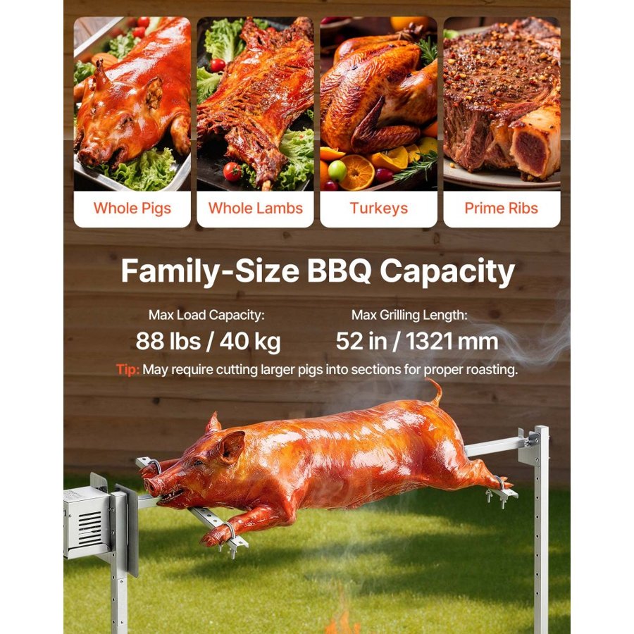 VEVOR Electric Grill Rotisserie – 38W, 88LB, 52", 8-Level