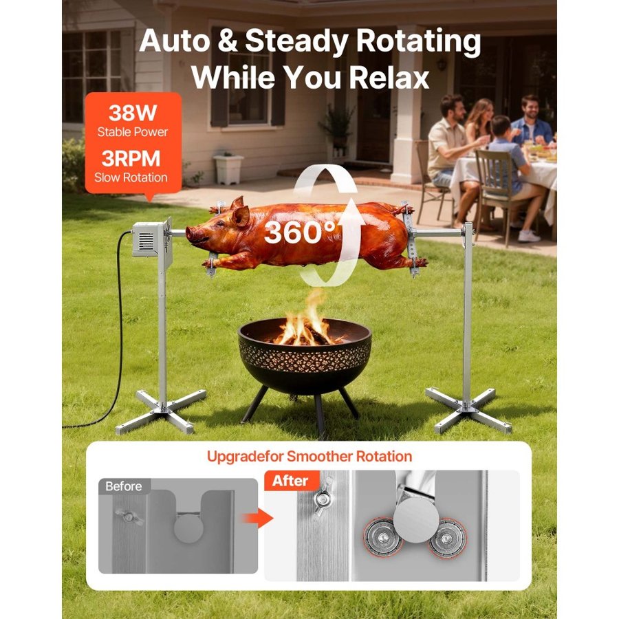 VEVOR Rotisserie Grill 8 Level Height Electric Rotisserie Grill Kit, BBQ Grills Rotisseries Kit with 88 lbs Load Capacity, 38W Motor, Stainless Steel Automatic Grilling Kits for Parties