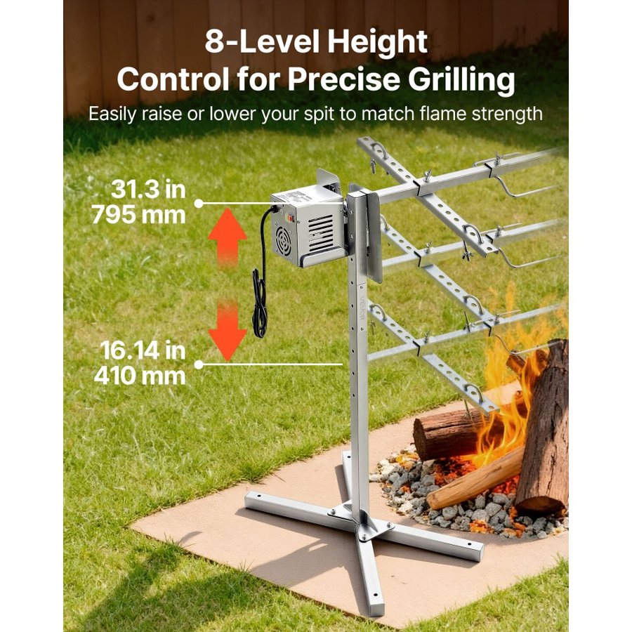 VEVOR Rotisserie Grill 8 Level Height Electric Rotisserie Grill Kit, BBQ Grills Rotisseries Kit with 132 lbs Load Capacity, 38W Motor, Stainless Steel Automatic Grilling Kits for Parties