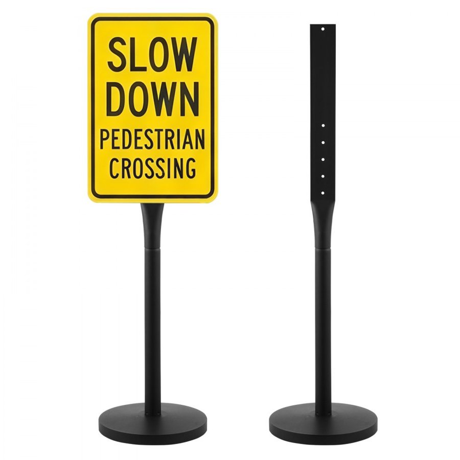 VEVOR Portable Sign Post, 2-Pack, 1230 mm Tall, Metal Sign Stands with Heavy Duty Cast Iron Base, Multi-Hole Design for Easy Installation, Wind-Resistant, for Indoor Outdoor Parking, Warning, Notice