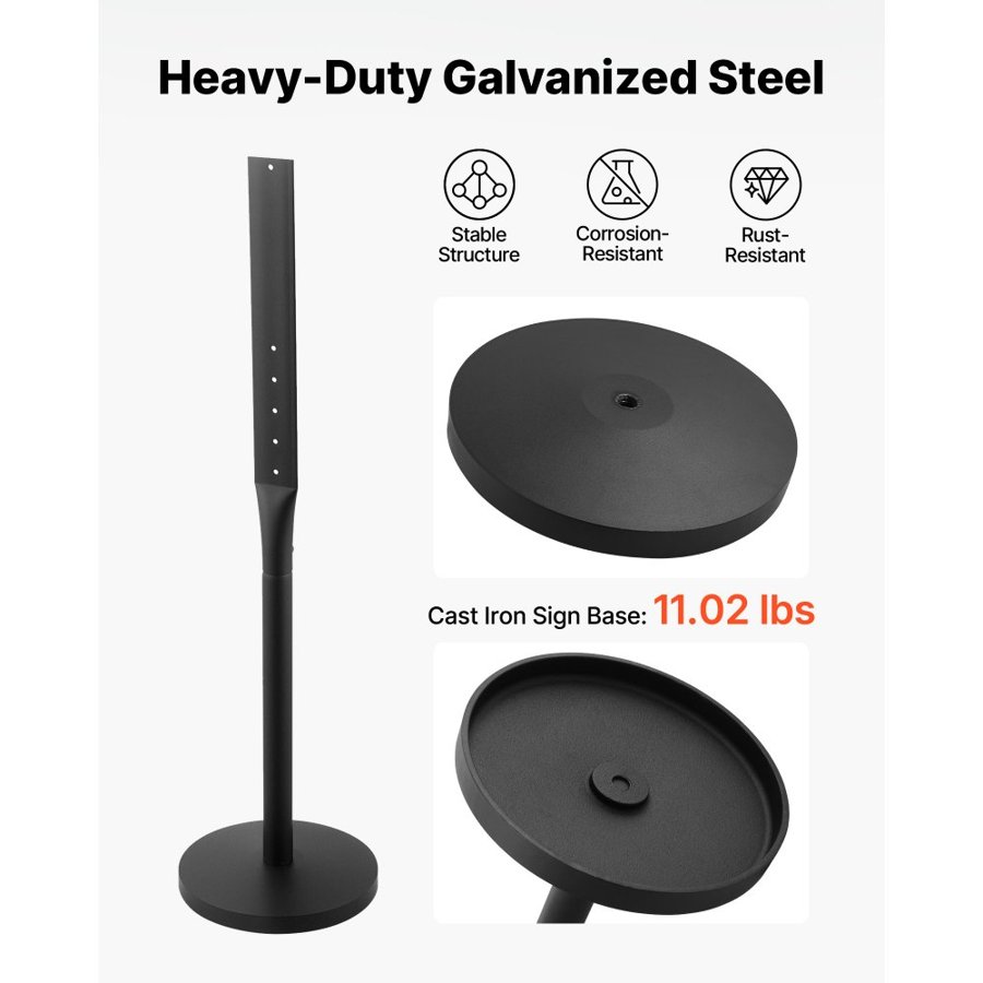 VEVOR Portable Sign Post, 2-Pack, 1230 mm Tall, Metal Sign Stands with Heavy Duty Cast Iron Base, Multi-Hole Design for Easy Installation, Wind-Resistant, for Indoor Outdoor Parking, Warning, Notice