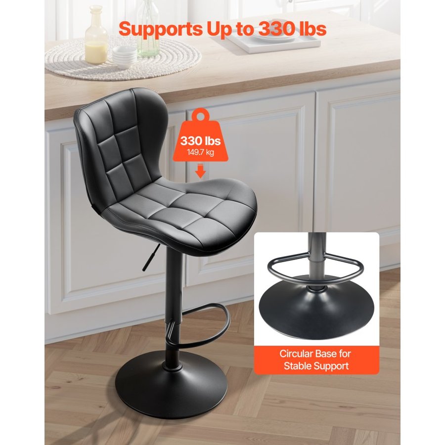 VEVOR Black Bar Stool Set of 2 – 360° Swivel, 330 lbs