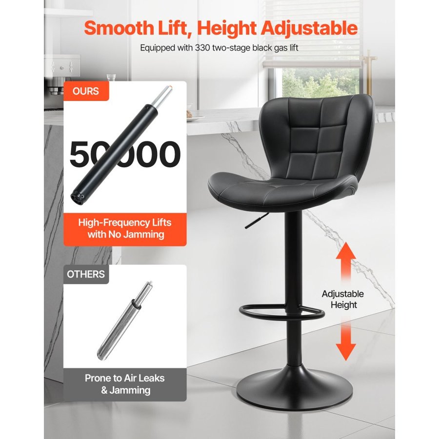 VEVOR Black Bar Stool Set of 2 – 360° Swivel, 330 lbs