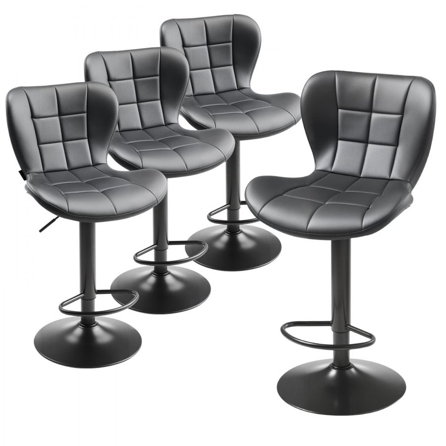 VEVOR Bar Stool Set of 4, Modern PU Leather Counter Height Stools, Swivel Kitchen Barstool with Back and Footrest, Height Adjustable Armless Bar Chair, Island Barstools for Kitchen, Dining Room, Black