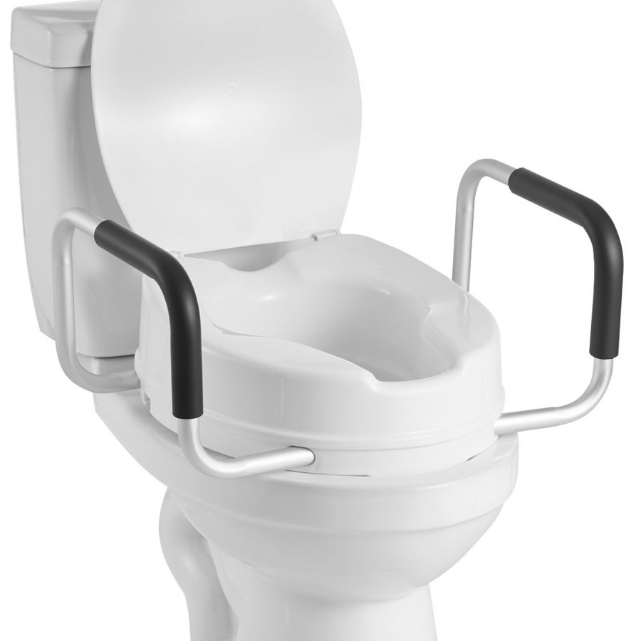 VEVOR Raised Toilet Seat with Arms, 136.1 kg Load Capacity, 101.6 mm Lift Height, Widened Commode Elevated Toilet Seat Riser with Padded Handles for Seniors, Elderly, Handicap, Disabled, and Adults