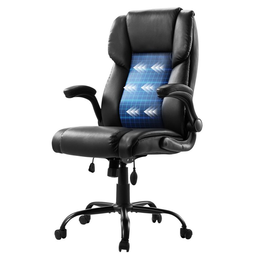 VEVOR Executive Chair, High Back Office Chair with Flip-up Armrests & Lumbar Support, Ergonomic Desk Chair Adjustable Tilt & Height, PU Leather Swivel Rolling Chair for Working, Study, Gaming, Black
