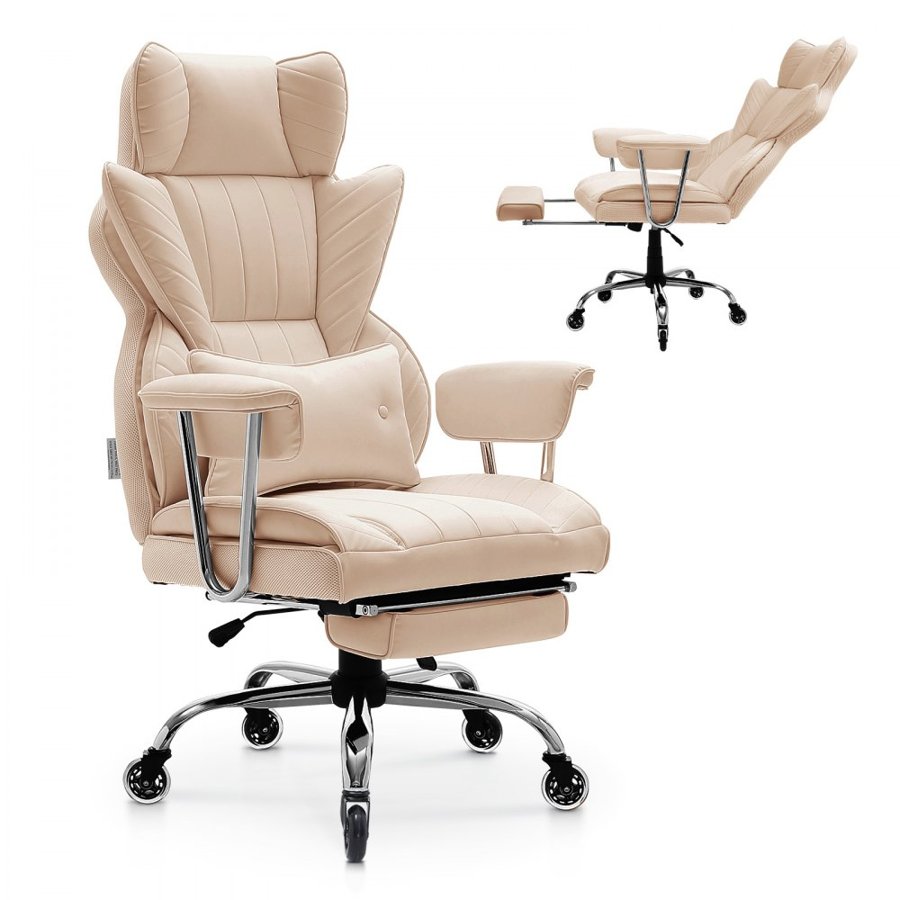 VEVOR Executive Office Chair, High Back Chair with Footrest and Removable Armrests, Ergonomic Desk Chair High-Resilience Foam Cushion, PU Leather Swivel Rolling Chair for Work, Study, Game, Brown