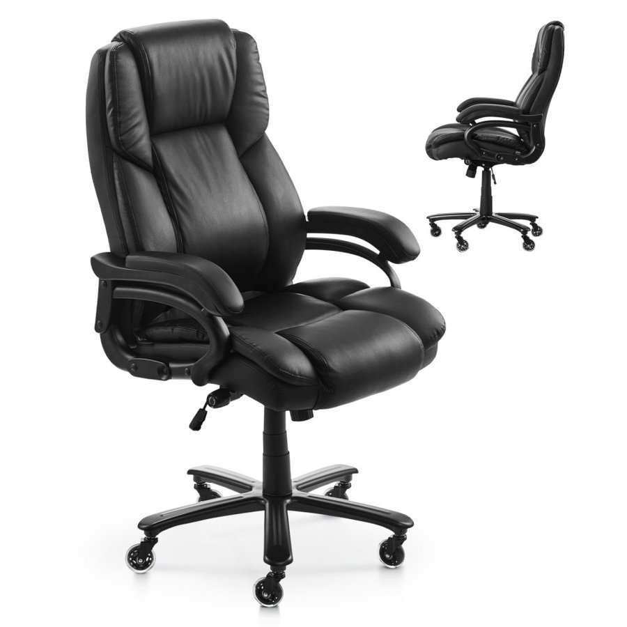VEVOR Executive Chair, High Back Office Chair with Knob-Control Lumbar Support, Ergonomic Desk Chair Adjustable Tilt & Height, PU Leather Swivel Rolling Chair for Working, Study, Gaming, Black