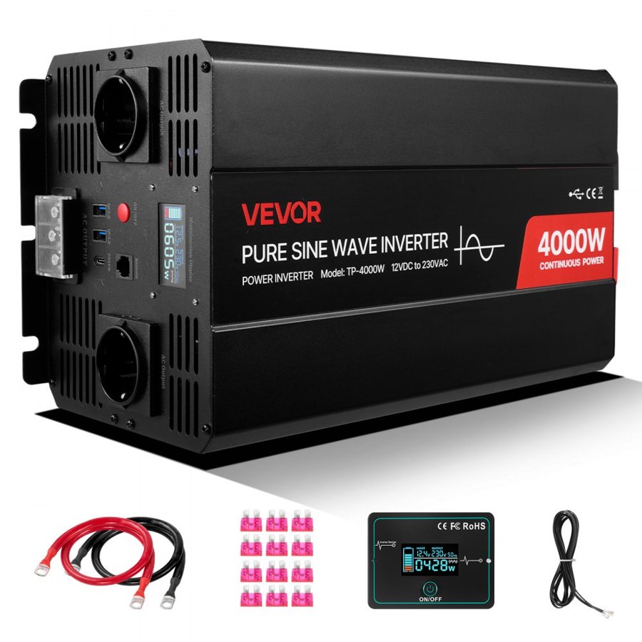 VEVOR 4000 Watt Pure Sine Wave Inverter – 12V, LCD, Remote