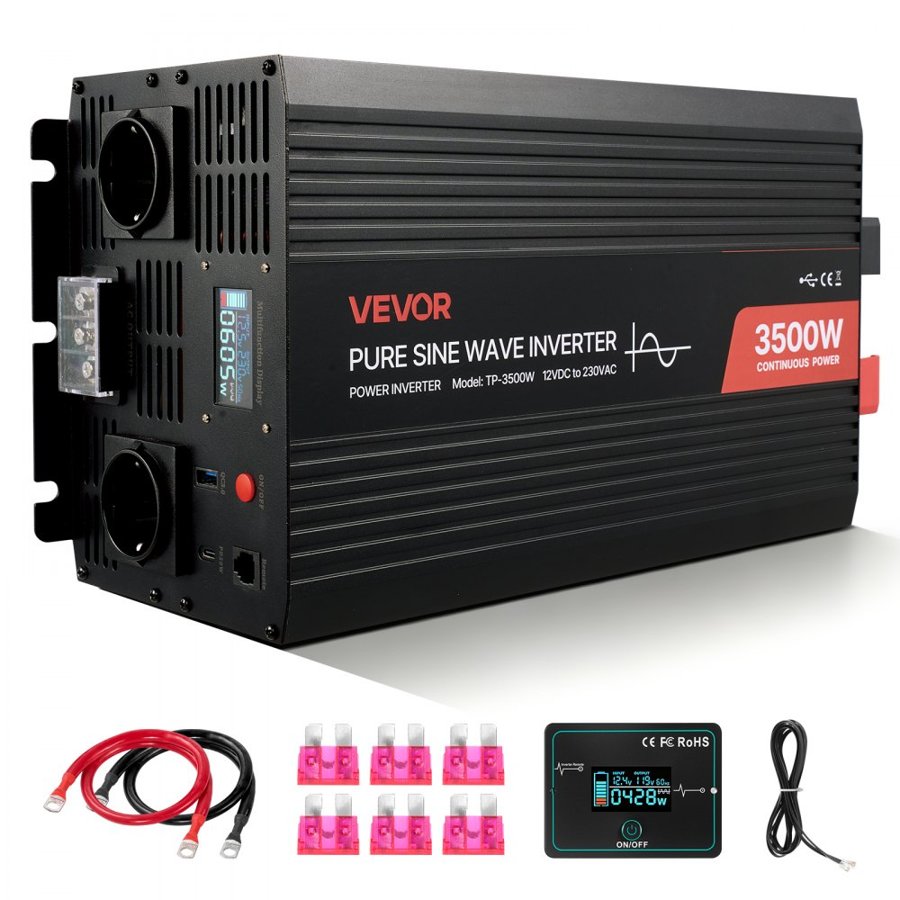 VEVOR 3500 Watt Pure Sine Wave Inverter – 12V, LCD, Remote