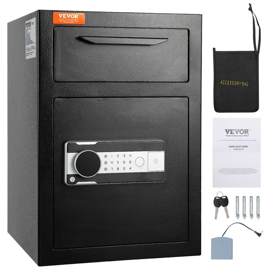 VEVOR 70.8L Depository Safe, Deposit Safe with Drop Slot, Electronic Code Lock and 2 Emergency Keys, 20.27'' x 13.97'' x 13.97'' Business Drop Slot Safe for Cash, Mail in Home, Hotel, Office