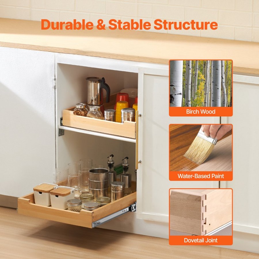 VEVOR Wood Sliding Drawers – 17"W x 21"D, 60 Lbs Capacity