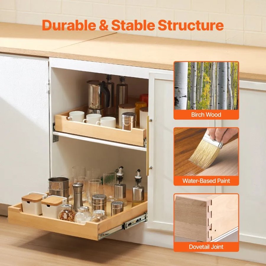 VEVOR 20 Inch Pull Out Cabinet Organizer-  Soft Close, 60 Lbs