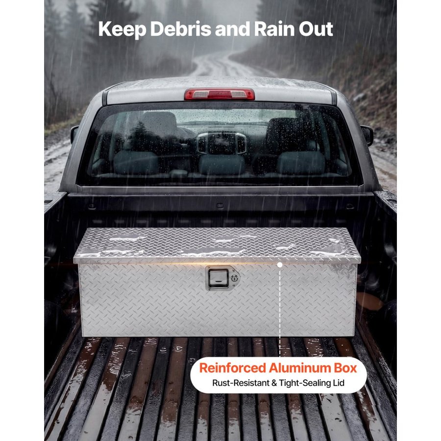 VEVOR Heavy Duty Aluminum Truck Bed Tool Box, Diamond Plate Tool Box with Side Handle and Lock Keys, Storage Tool Box Chest Box Organizer for Pickup, Truck Bed, RV, Trailer, 76.2x33x24.4 cm, Silver