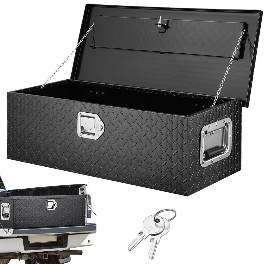 VEVOR Heavy Duty Aluminum Truck Bed Tool Box, Diamond Plate Tool Box with Side Handle and Lock Keys, Storage Tool Box Chest Box Organizer for Pickup, Truck Bed, RV, Trailer, 762 x 330 x 244 mm, Black