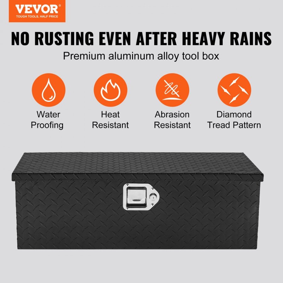 VEVOR Heavy Duty Aluminum Truck Bed Tool Box, Diamond Plate Tool Box with Side Handle and Lock Keys, Storage Tool Box Chest Box Organizer for Pickup, Truck Bed, RV, Trailer, 762 x 330 x 244 mm, Black
