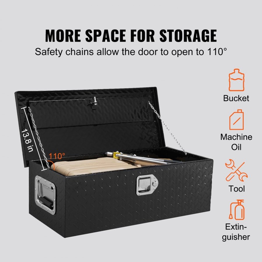 VEVOR Heavy Duty Aluminum Truck Bed Tool Box, Diamond Plate Tool Box with Side Handle and Lock Keys, Storage Tool Box Chest Box Organizer for Pickup, Truck Bed, RV, Trailer, 762 x 330 x 244 mm, Black