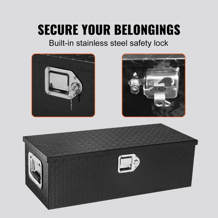 VEVOR Heavy Duty Aluminum Truck Bed Tool Box, Diamond Plate Tool Box with Side Handle and Lock Keys, Storage Tool Box Chest Box Organizer for Pickup, Truck Bed, RV, Trailer, 762 x 330 x 244 mm, Black
