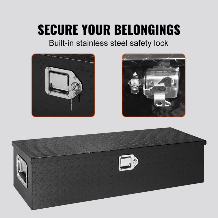 VEVOR Heavy Duty Aluminum Truck Bed Tool Box, Diamond Plate Tool Box with Side Handle and Lock Keys, Storage Tool Box Chest Box Organizer for Pickup, Truck Bed, RV, Trailer, 990 x 330 x 254 mm, Black