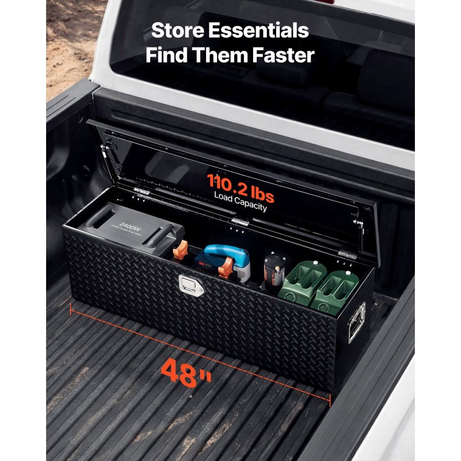 VEVOR 121.9x38.1x38.1 cm Heavy Duty Aluminum Bar Tread Tool Box for Pick Up Truck Bed