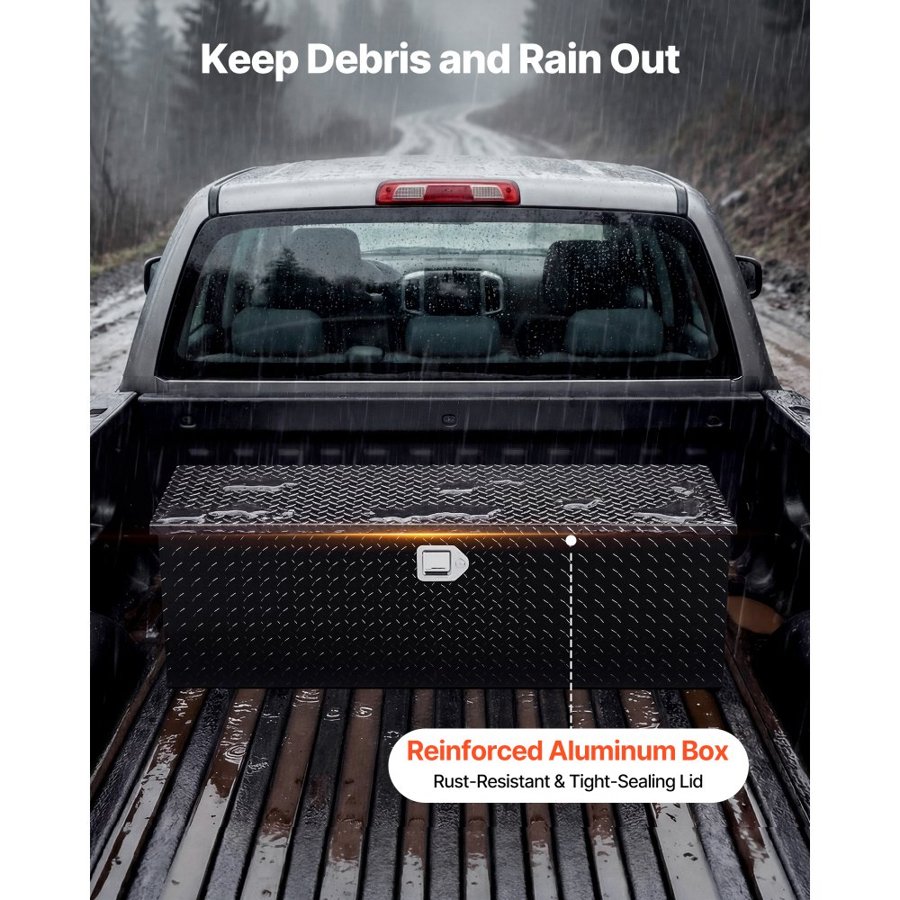 VEVOR 121.9x38.1x38.1 cm Heavy Duty Aluminum Bar Tread Tool Box for Pick Up Truck Bed
