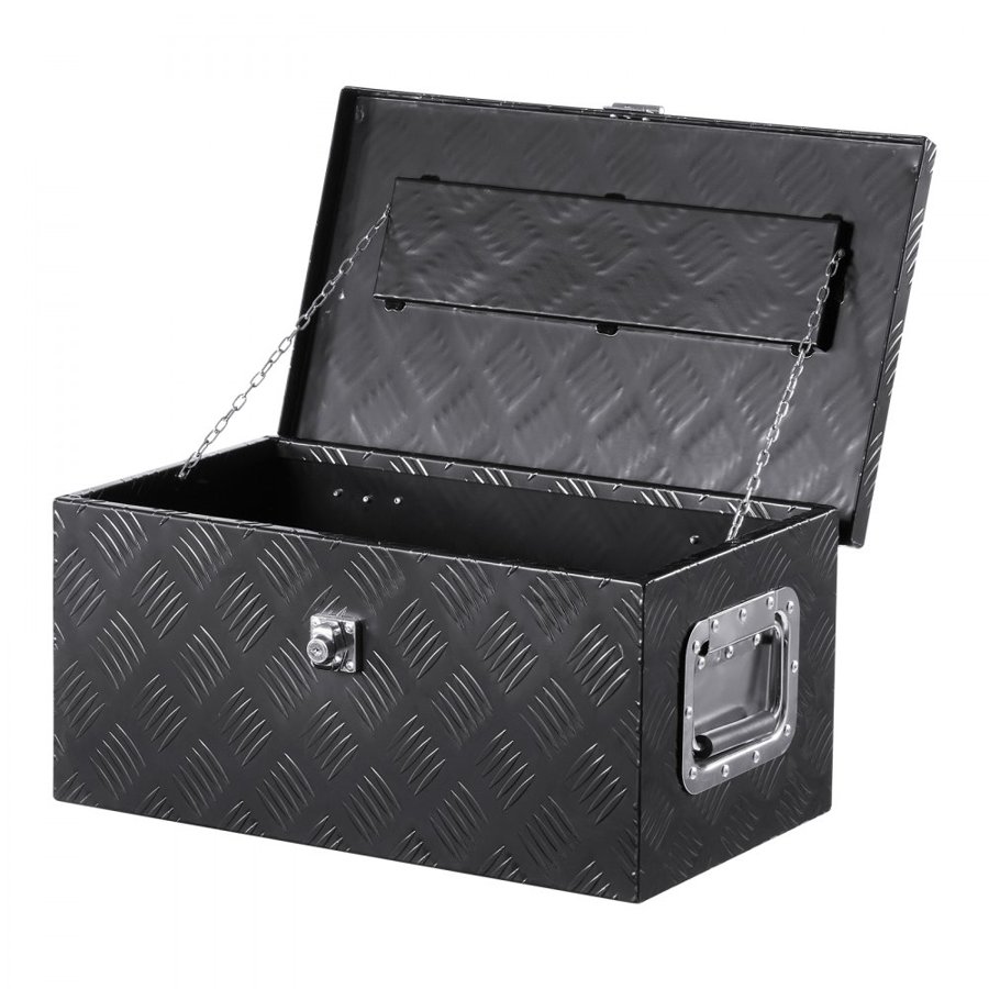 VEVOR Heavy Duty Aluminum Truck Bed Tool Box, Stripes Plated Tool Box with Side Handle and Lock Keys, Storage Toolbox Chest Organizer for Trailer, Pickup, RV, 20"x12"x9.5"(508x304.8x241.3mm), Black
