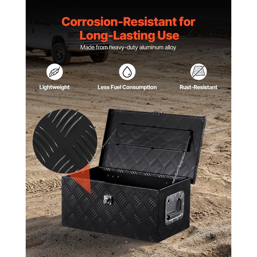 VEVOR Heavy Duty Aluminum Truck Bed Tool Box, Stripes Plated Tool Box with Side Handle and Lock Keys, Storage Toolbox Chest Organizer for Trailer, Pickup, RV, 20"x12"x9.5"(508x304.8x241.3mm), Black
