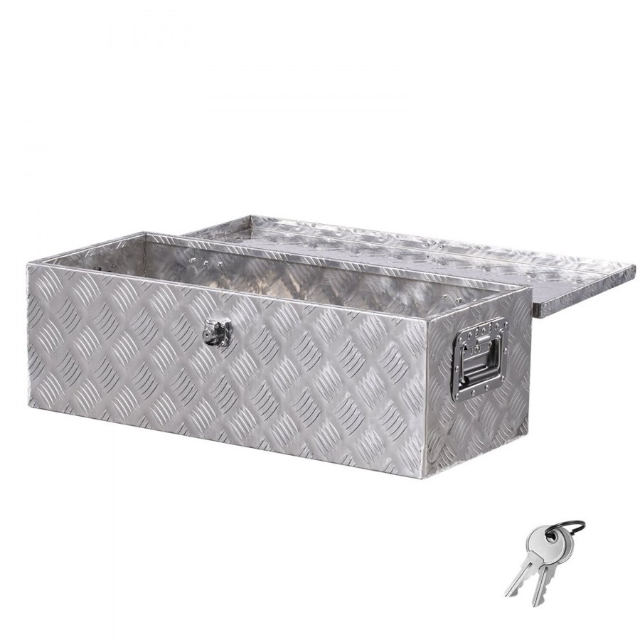 VEVOR Heavy Duty Aluminum Truck Bed Tool Box, Stripes Plated Tool Box with Side Handle and Lock Keys, Storage Toolbox Chest Organizer for Trailer, Pickup, RV, 30"x13"x9.6"(762x330.2x243.84mm), Silver